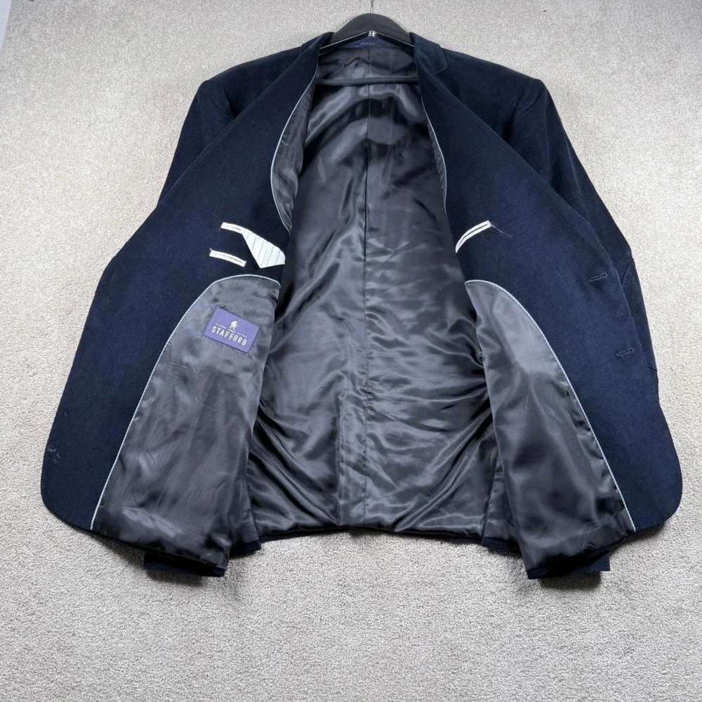 Stafford Mens 56R Navy Blue Corduroy Blazer Sport Coat Elbow Patches Academic